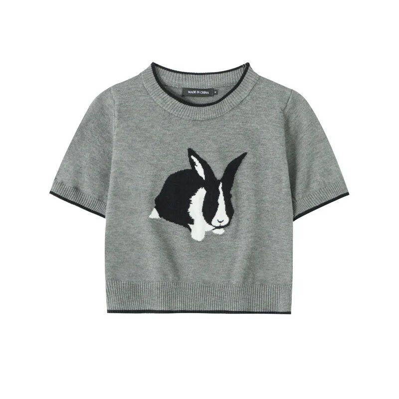 Charming Rabbit Cartoon Short Sleeve Knitted T-shirt