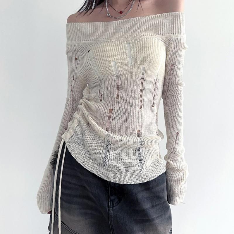 Schmaler Strickpullover mit Hohlsaum für Damen