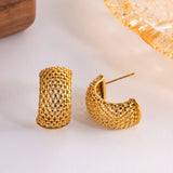 18K Gold Plated Stainless Steel C-Shaped Mesh Earrings