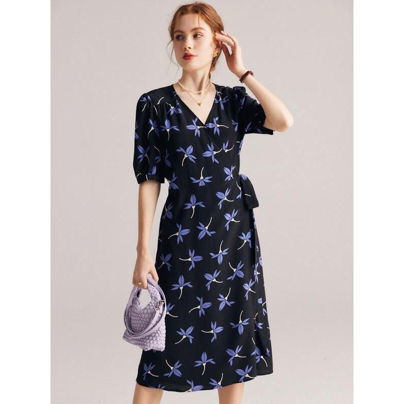 Floral Silk Crepe De Chine Wrap Dress