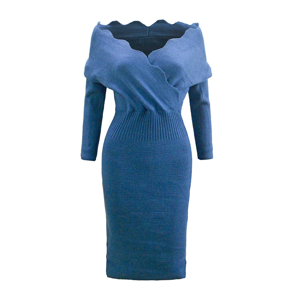 New Knitted Dress Slim Fit V-neck Sweater Dress