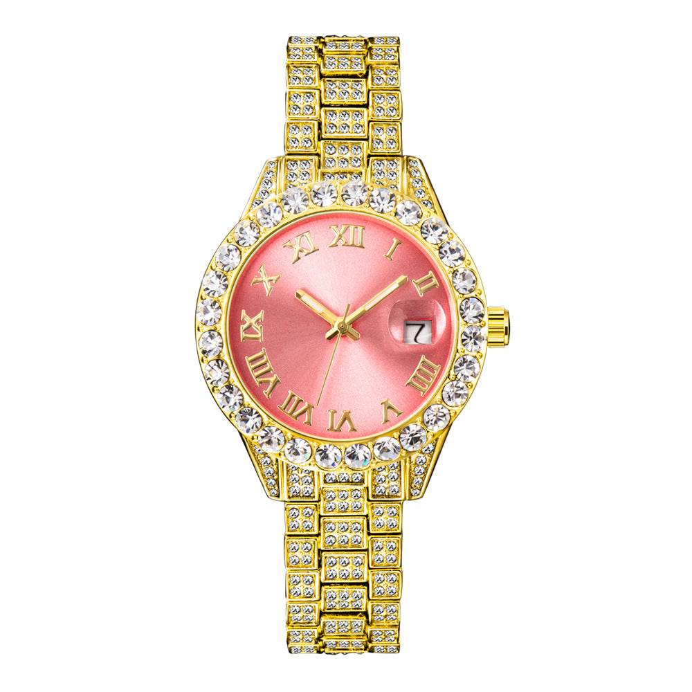 Diamond Inlaid Waterproof Calendar Full Bore Luminous Women's Quartz Watch - Dazpy