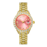 Diamond Inlaid Waterproof Calendar Full Bore Luminous Women's Quartz Watch - Dazpy