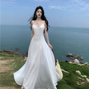 White Backless High-Waist A-Line Midi Dress
