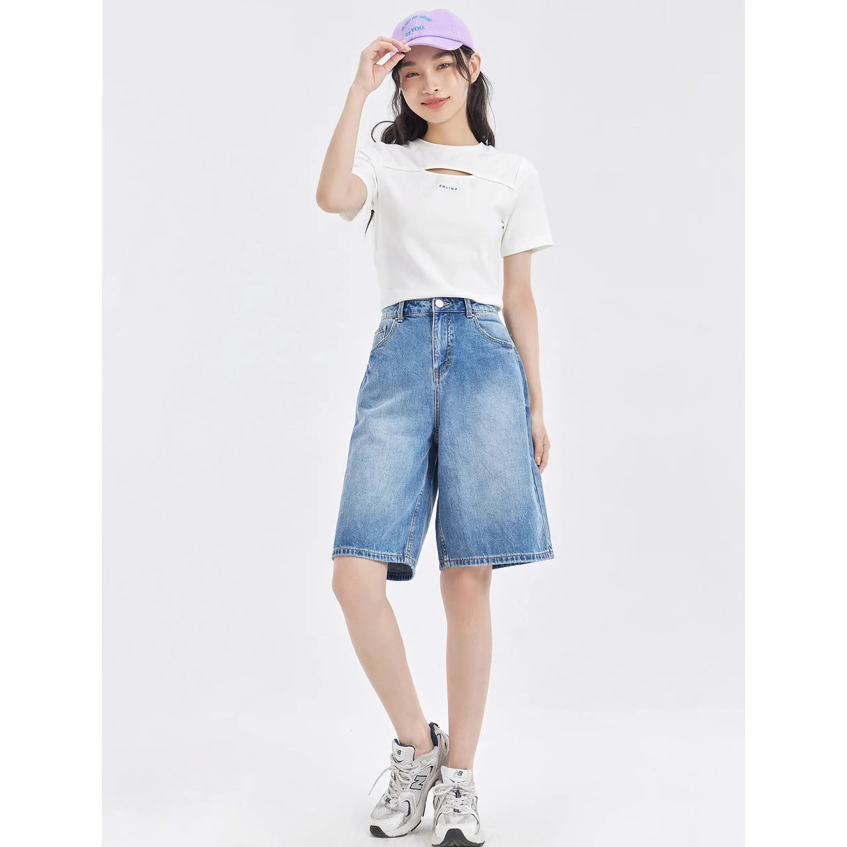 Gerade geschnittene Jeansshorts mit hoher Taille für Damen