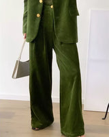 Vintage 2-Piece Wide-Leg Pants Suit with Single-Breasted Blazer