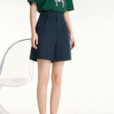 Summer Casual Knee-Length Wide Leg Shorts with Cat Embroidery