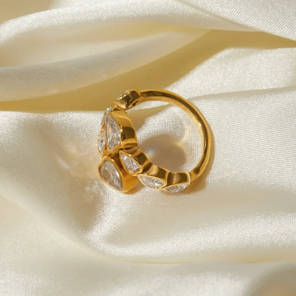 Gold-Plated Cubic Zirconia Heart-Shaped Interlaced Ring