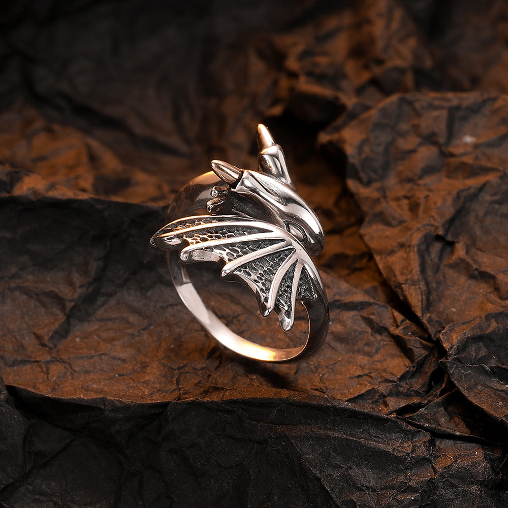 S925 Sterling Silver Flying Dragon Ring Retro Minority - Dazpy