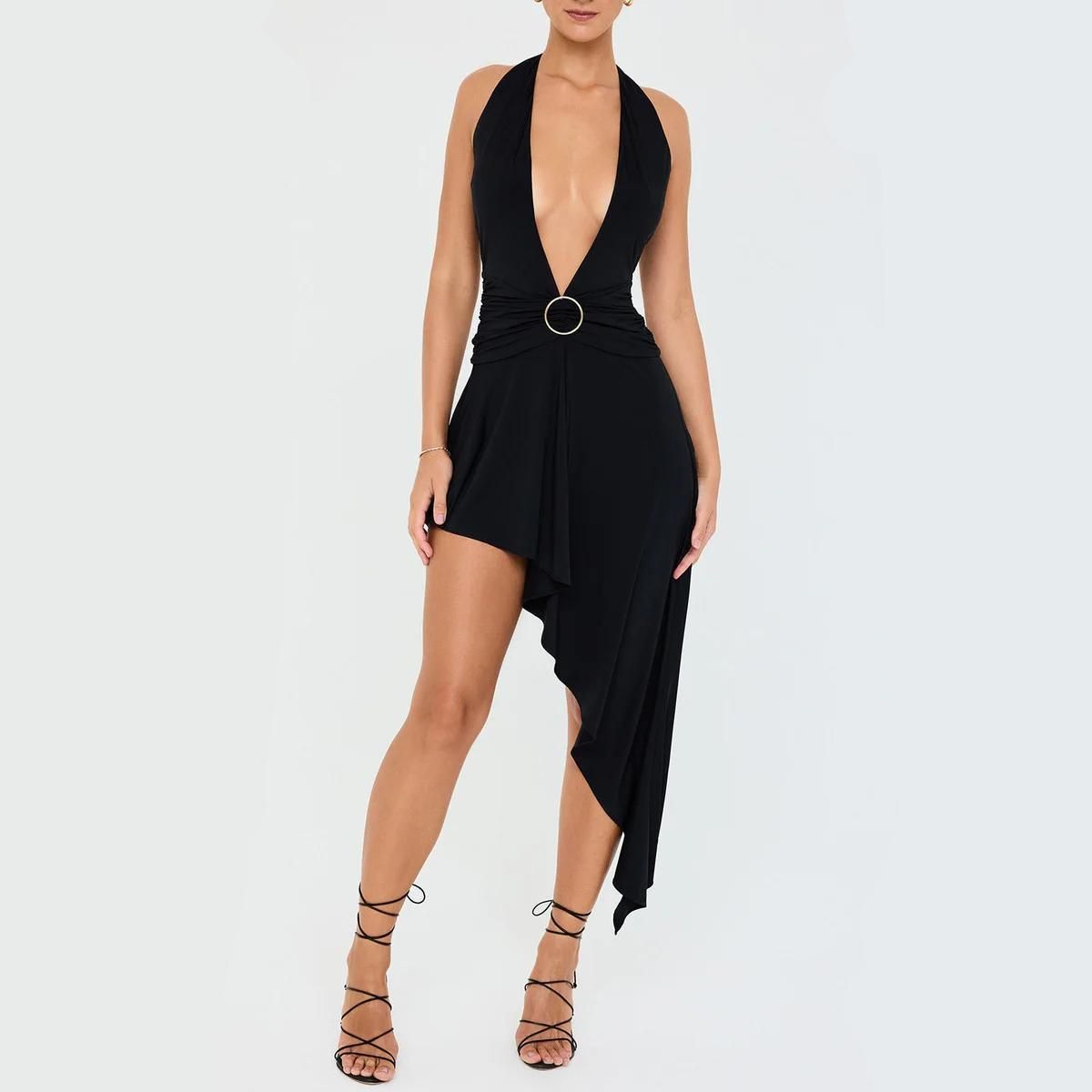 Sultry Halter Neck Midi Dress with Thigh-High Split