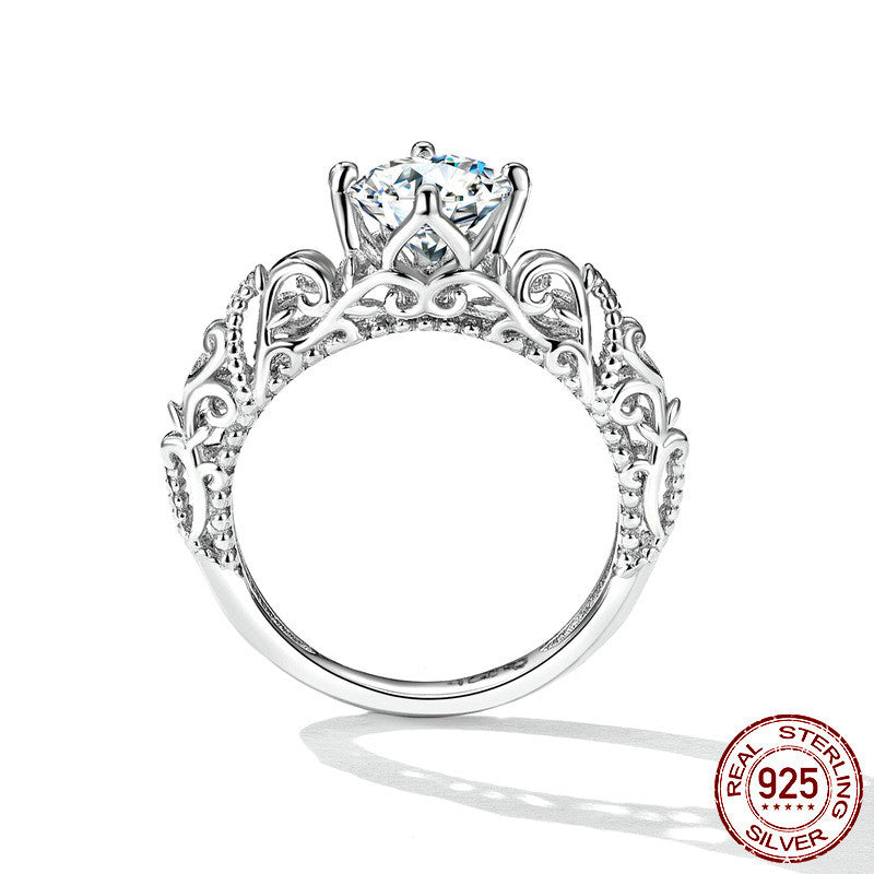 Luxurious Zircon Pattern Ring White Gold Plated - Dazpy