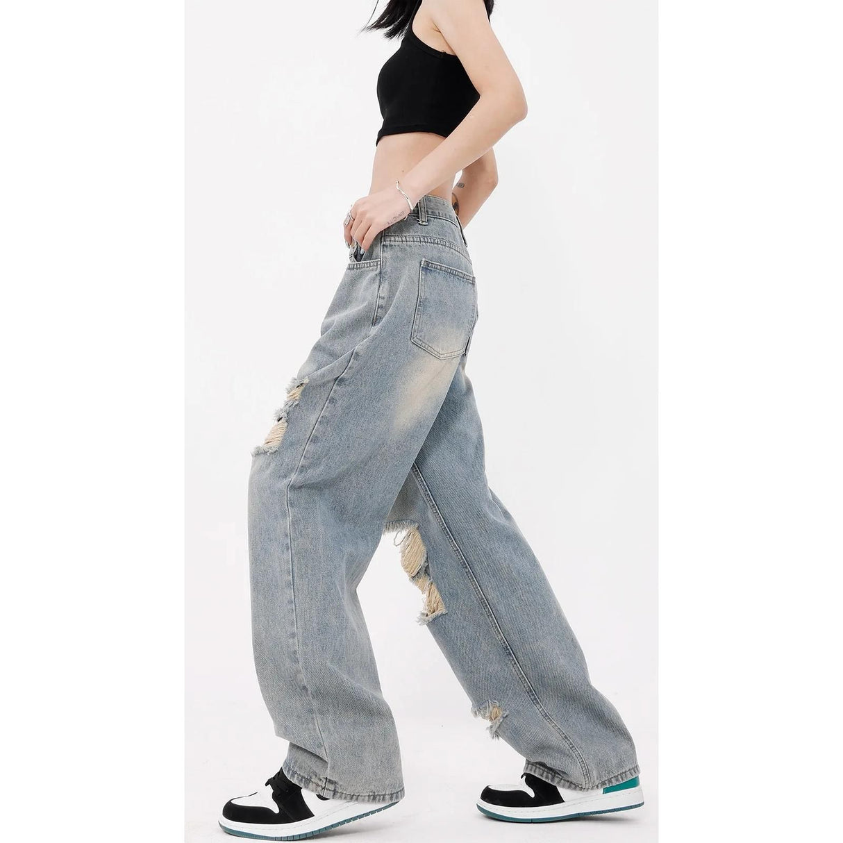 Schicke Streetwear Gradient Washed Jeans mit weitem Beindesign