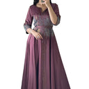 Vestido largo de satén con detalle de lazo y pedrería para mujer