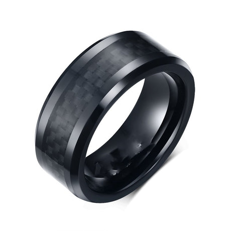 European And American Black Carbon Fiber Tungsten Steel Ring - Dazpy