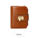 Cartera corta multifuncional de cuero PU retro con cierre giratorio