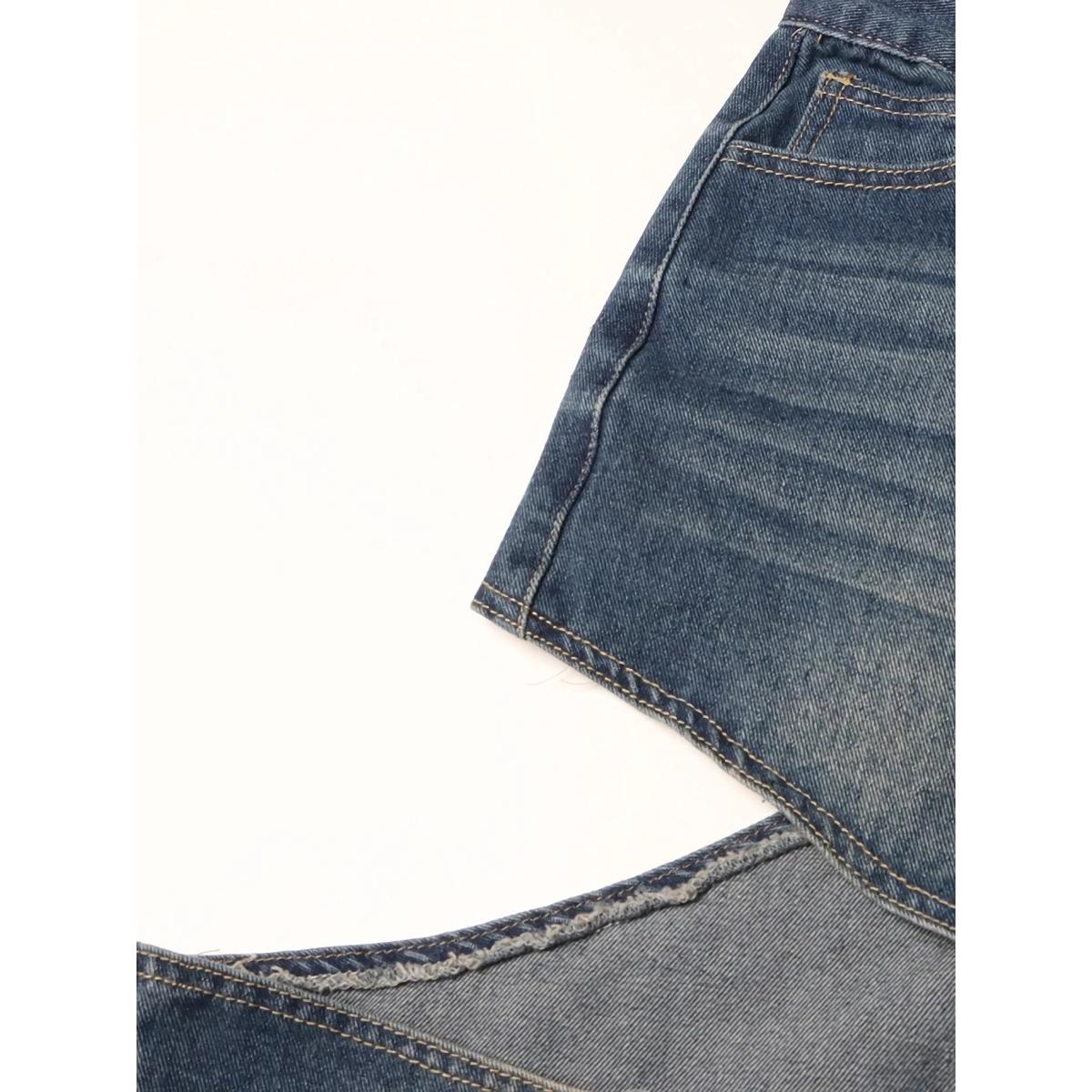 Jeans mit weitem Bein und hoher Taille im Patchwork-Stil