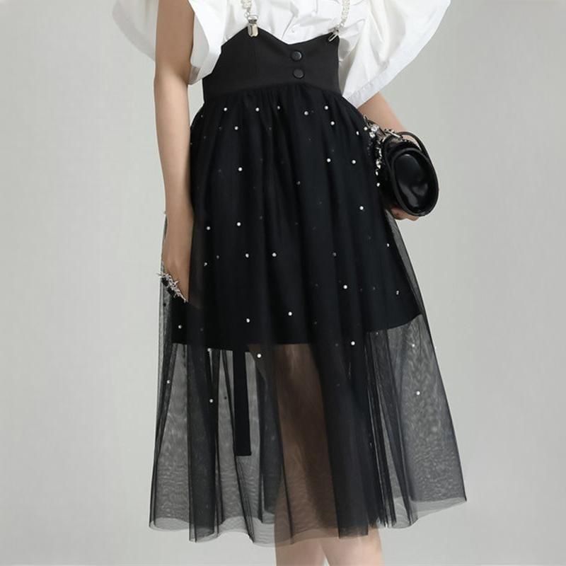 Elegant Black Dot Mesh Half-Body Skirt