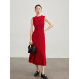 Elegant Sleeveless Wool Blend Mid-Calf Dress