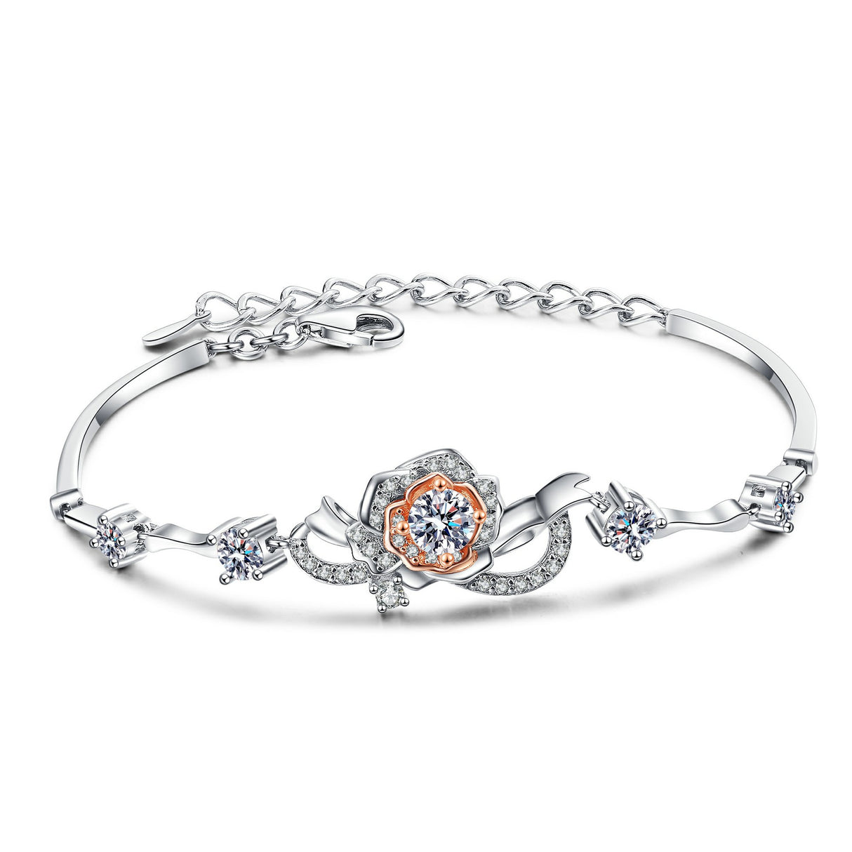 A Rose Bracelet Female S925 Silver Bracelet Inlaid Moissanite Bracelet - Dazpy