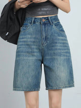 Knielange Jeansshorts mit hoher Taille für Damen