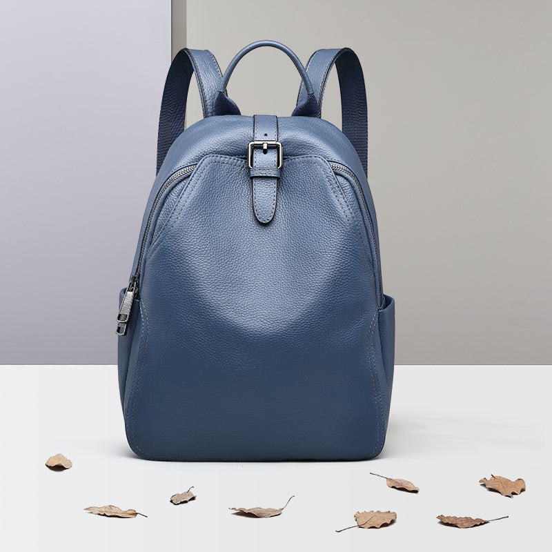 Stilvoller blau-grauer Lederrucksack für Damen