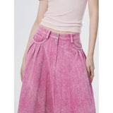 High Waist A-line Floor-Length Denim Skirt in Flash Rose Pink