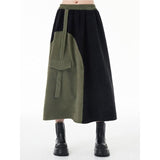 Green & Black Asymmetric A-Line Skirt