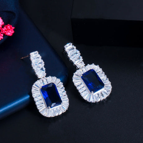 Platinum Zircon Earrings Necklace Set - Dazpy