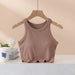 Elegant Ribbed Camisole Crop Top with Built-In Padding