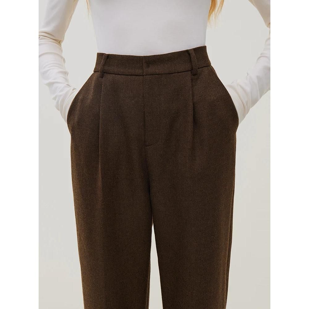 Classic High-waisted Wool Straight Pants for Women