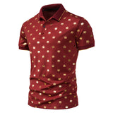 Men's Fashion Crown Bronzing Print Short Sleeve Lapel T-Shirt POLO Shirt