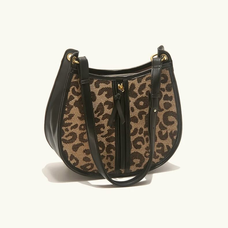 Bolso de hombro tipo sillín de leopardo