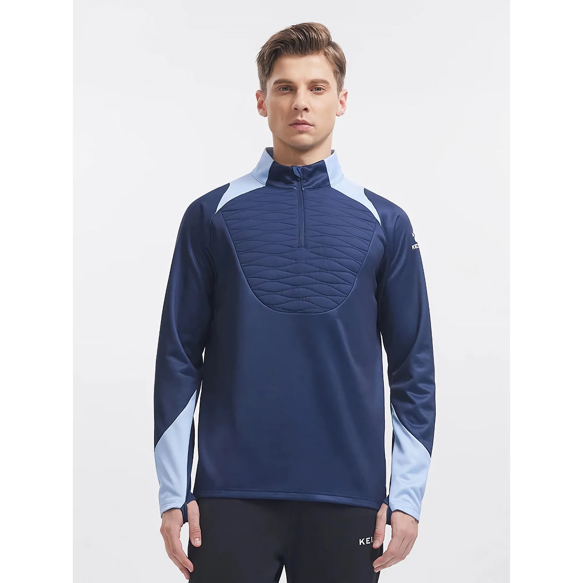 Suéter deportivo acolchado con media cremallera para hombre: suéter de entrenamiento con colores en contraste