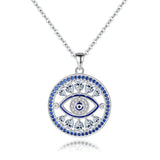 Silver Pendant Necklace Blue Eyes Devil Eyes - Dazpy