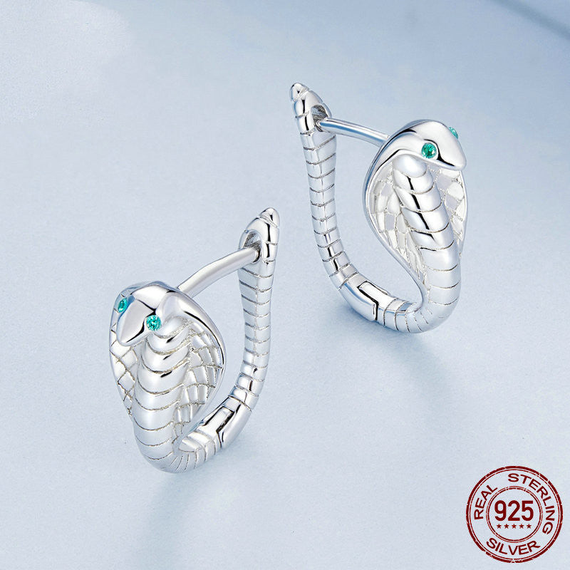 Cobra Earrings In Sterling Silver White Gold Plated - Dazpy