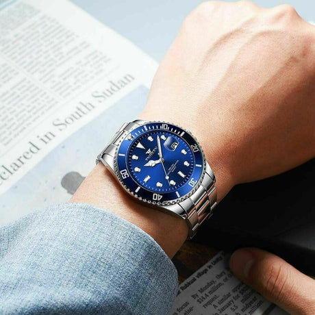 Fashion Men Watch Stainless Steel Analog Quartz Classic Male Wristwatch, Blue - Dazpy