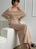 Women's Off-Shoulder Lapel Bell-Sleeve Knit Dress