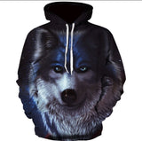 Digital Printing A Cool Wolf Hooded 3D Long-sleeved Sweater Trend