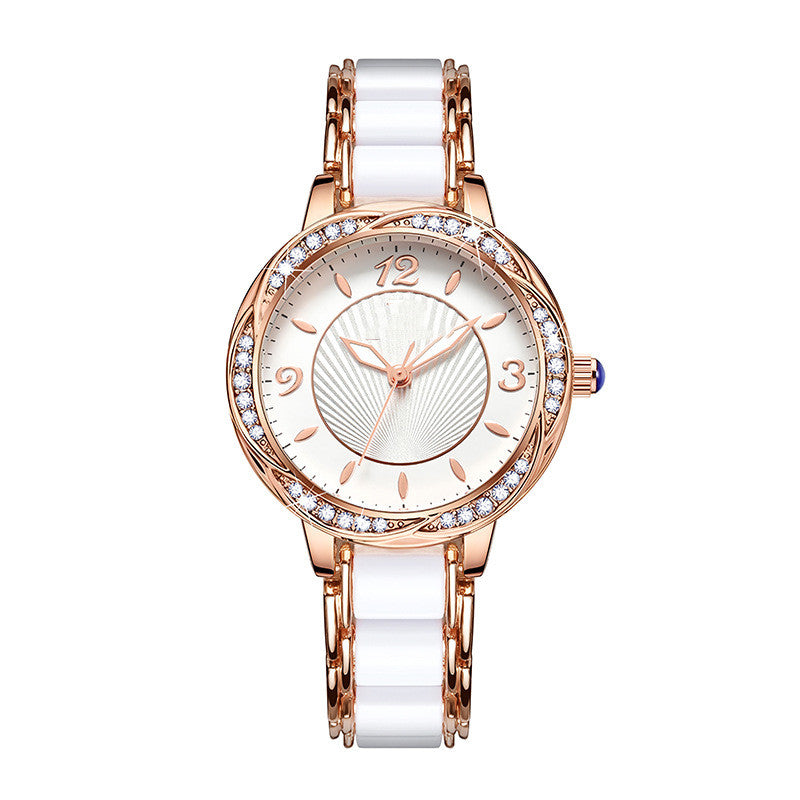 Women's Fashion Simple Ceramic Strap Butterfly Buckle Quartz Watch - Dazpy