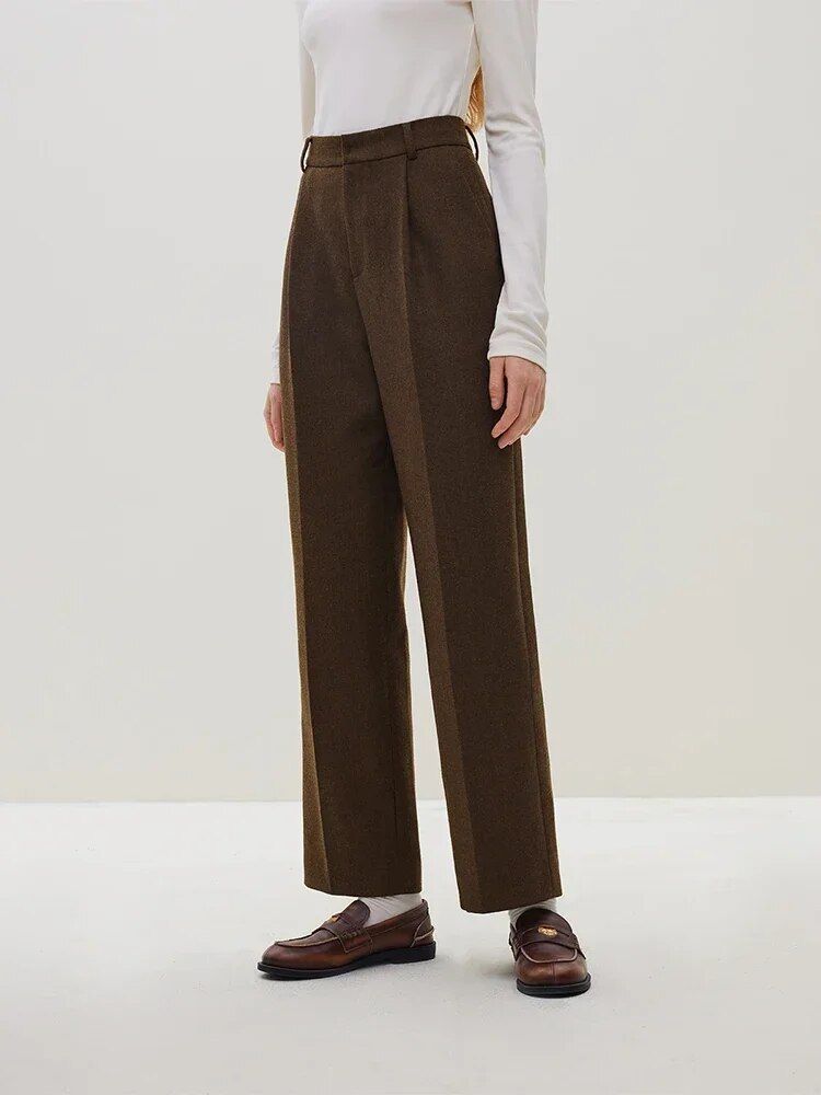 Classic High-waisted Wool Straight Pants for Women