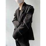 Men's Zippered Sleeve Splicing Black Suit