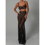 Elegant Lace Two-Piece Skirt Set - Sheath Crop Top with Maxi Skirt for Parties and Beach