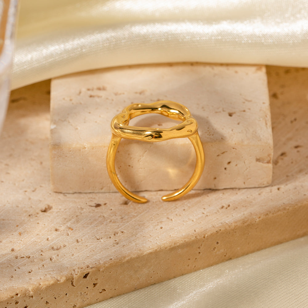 Anillo geométrico de acero inoxidable chapado en oro de 18 quilates para mujer