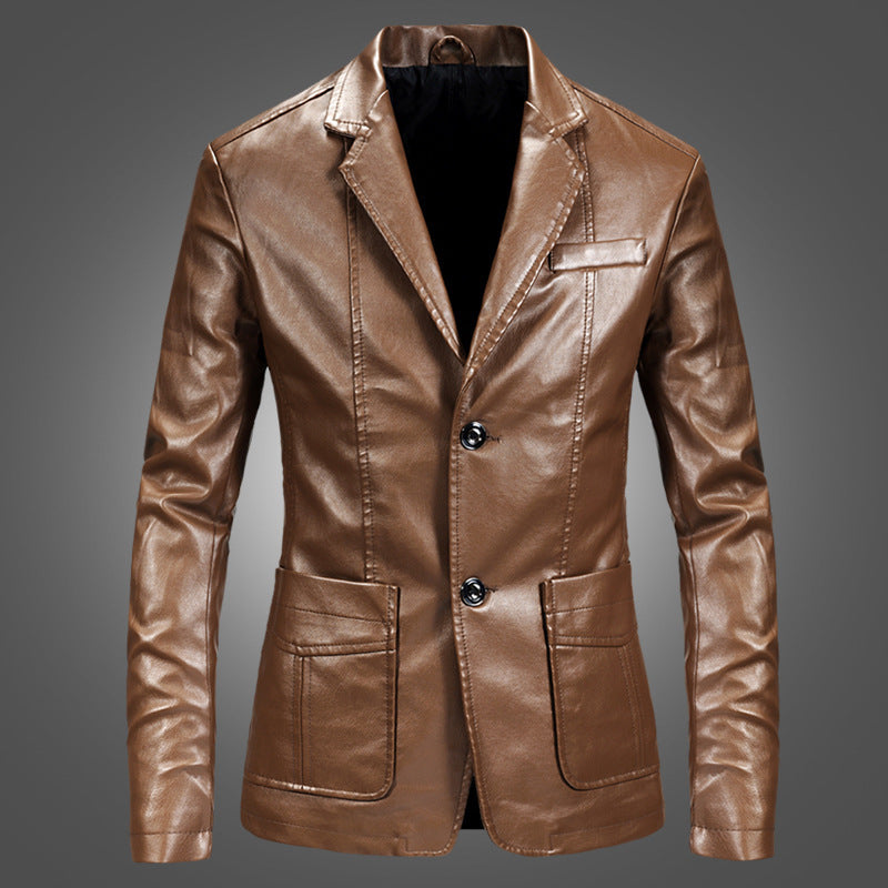 Slim Handsome Spring Chaqueta de cuero Traje pequeño Hombres