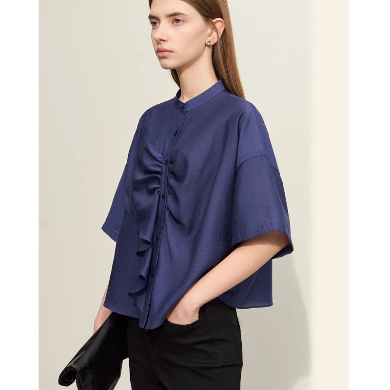 Summer Asymmetrical Stand-up Collar Blouse