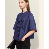 Summer Asymmetrical Stand-up Collar Blouse