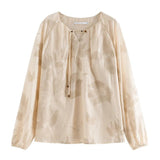 Blusa elegante con estampado floral beige de estilo chino