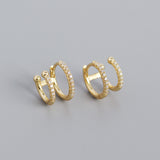 S925 Silver Geometric Metal Double Round Micro Inlaid Zircon Ear Buckle Earrings - Dazpy