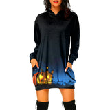 Pulloverkleid mit Kapuze für Damen mit Halloween-Motiv