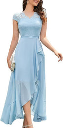V-Neck Lace and Mesh A-Line Maxi Dress